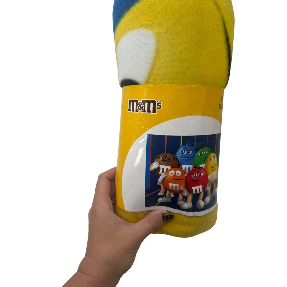 M&M's Character Fleece Throw Blanket Yellow 50x60 Multi Color Candy Graphic NEW